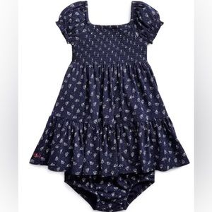 ✨BNWT✨ Polo Ralph Lauren Baby Girls' Floral Print Cotton Dress - Navy Blue - 9m